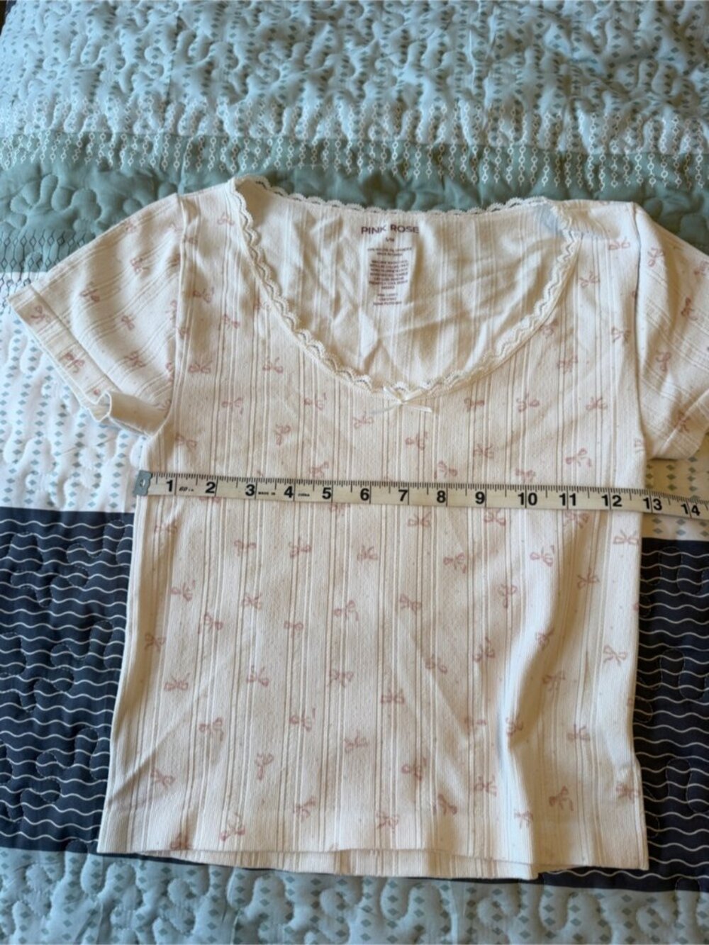 Pink Rose Cream Top with Pink Bow Accents